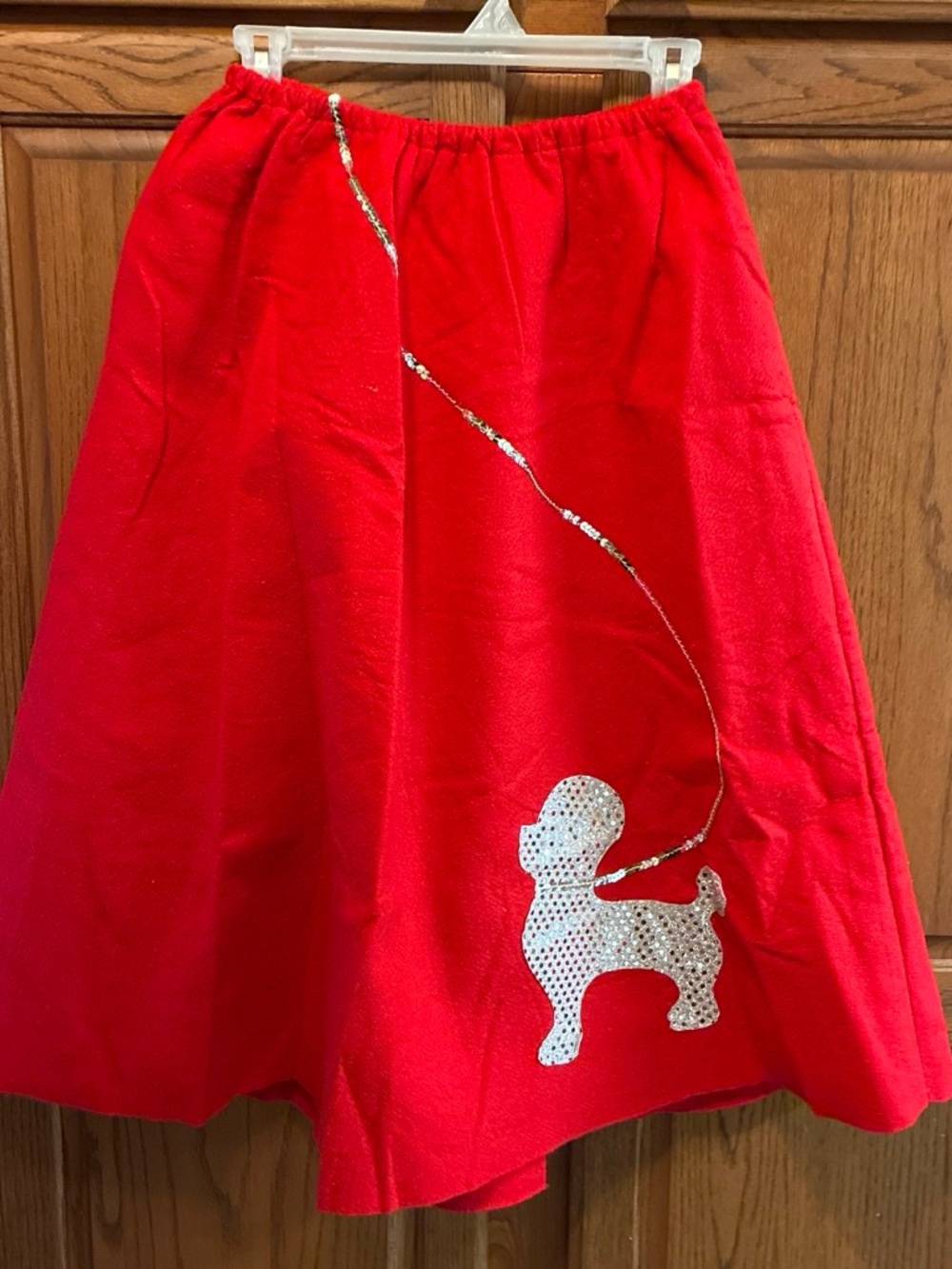 Red Circle Skirt for Women with Silver Sequin Poodle (medium or small)